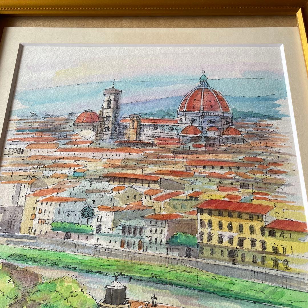 水彩画 風景画 Firenze フィレンツェ イタリア 額装 インテリア 絵画