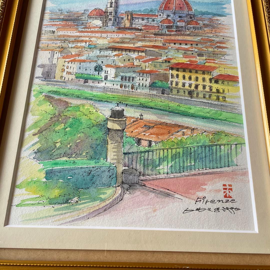 水彩画 風景画 Firenze フィレンツェ イタリア 額装 インテリア 絵画
