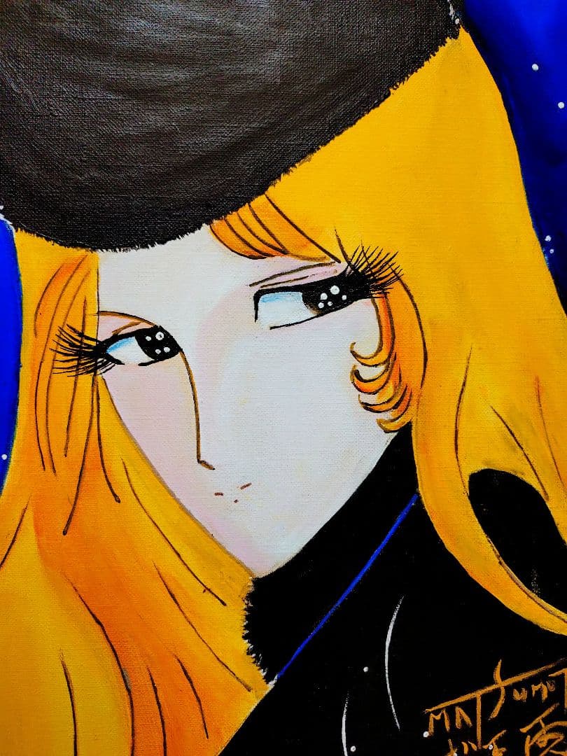 【F6号】松本零士【銀河鉄道999】手描き作品/表裏サイン/油彩/アクリル/額縁
