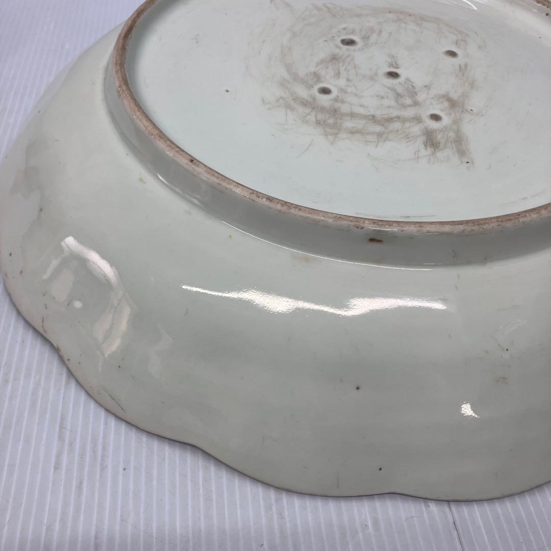 【希少】江戸後期？ 古伊万里 色絵 唐人図 大皿 径約32cm 輪花皿 骨董品