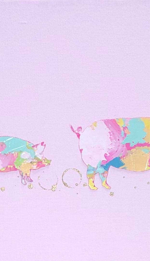 絵画　油絵　原画　一点物　動物　豚　ピンク　北欧　プレゼント　インテリア　F4
