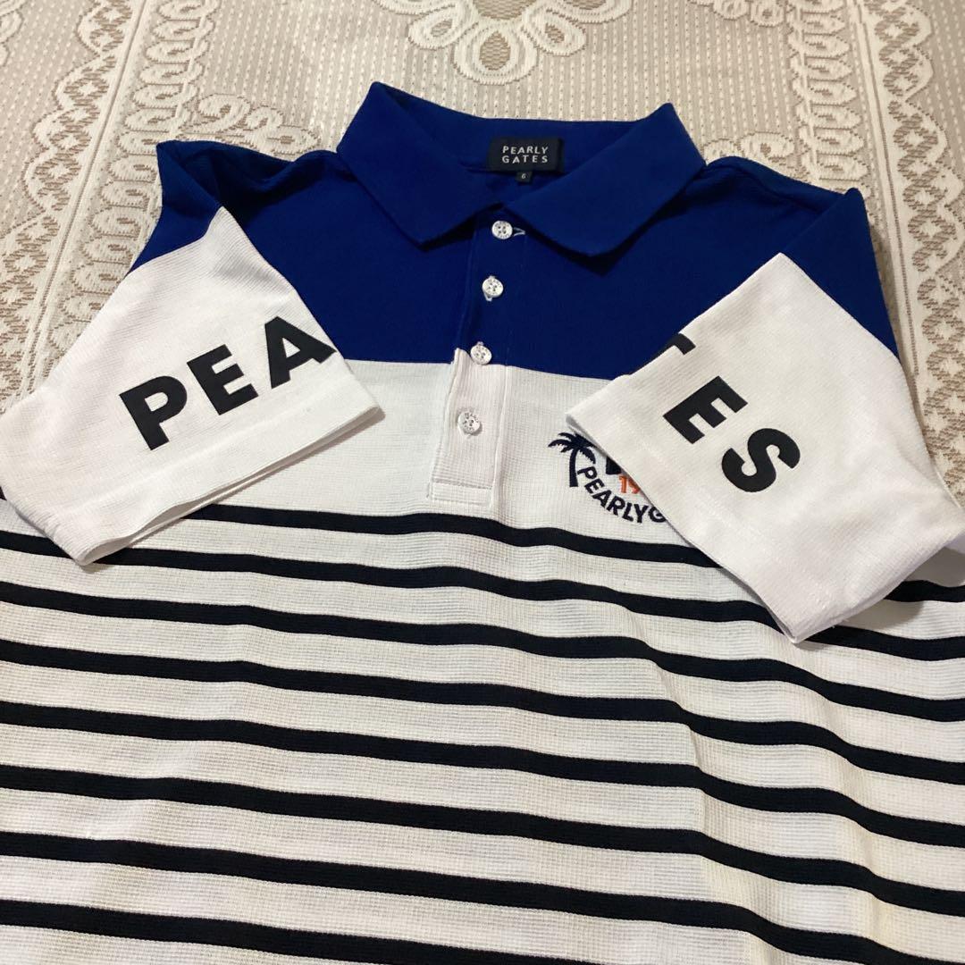 PEARLY GATES 半袖ポロシャツ　鹿の子ボーダー吸水速乾 6(XL)