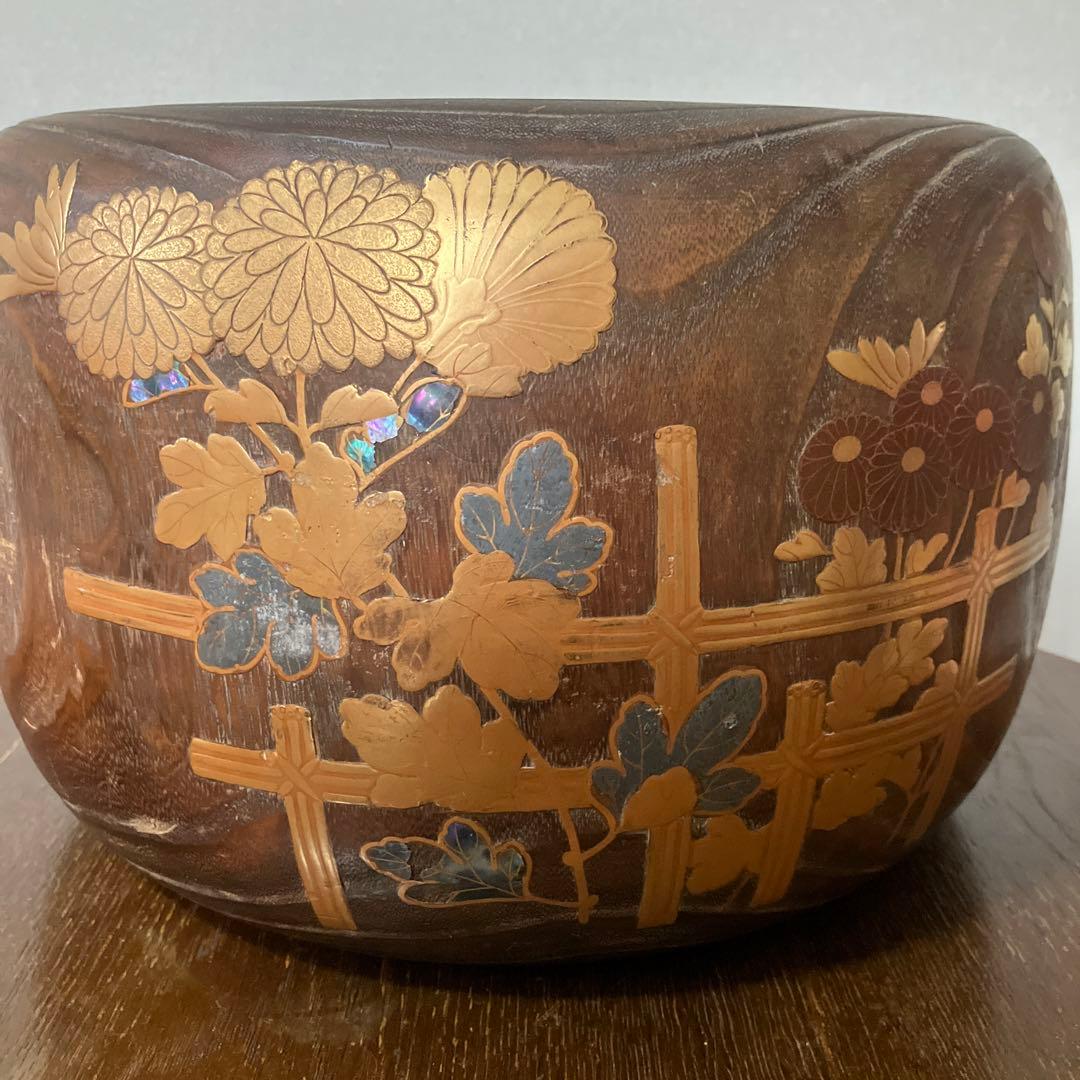 桐火鉢　金箔螺鈿　光触媒グリーン付き