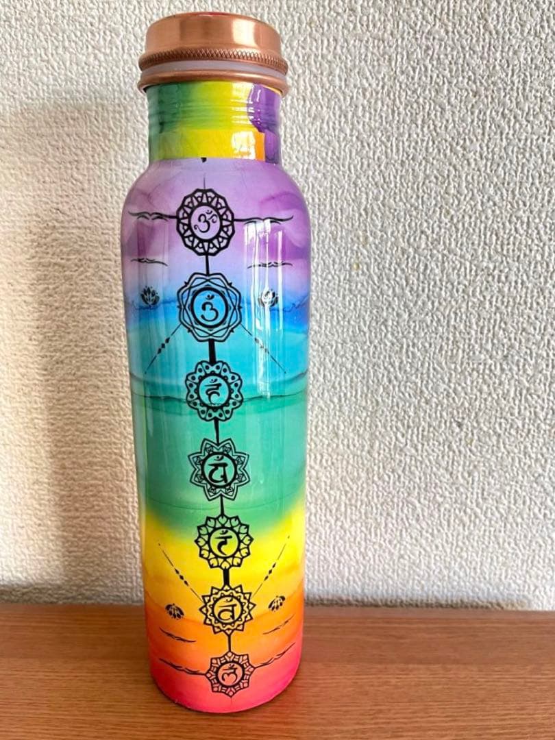銅製ウォーターボトル 7チャクラ柄100%Copper Bottle FCB7
