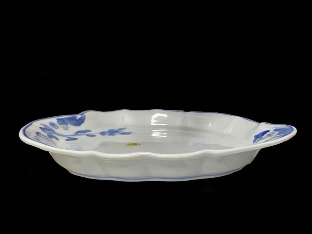 新品⭐️有田焼 華山窯 椿大皿37.5cm白磁染付パン菓子デザートケーキプレート皿