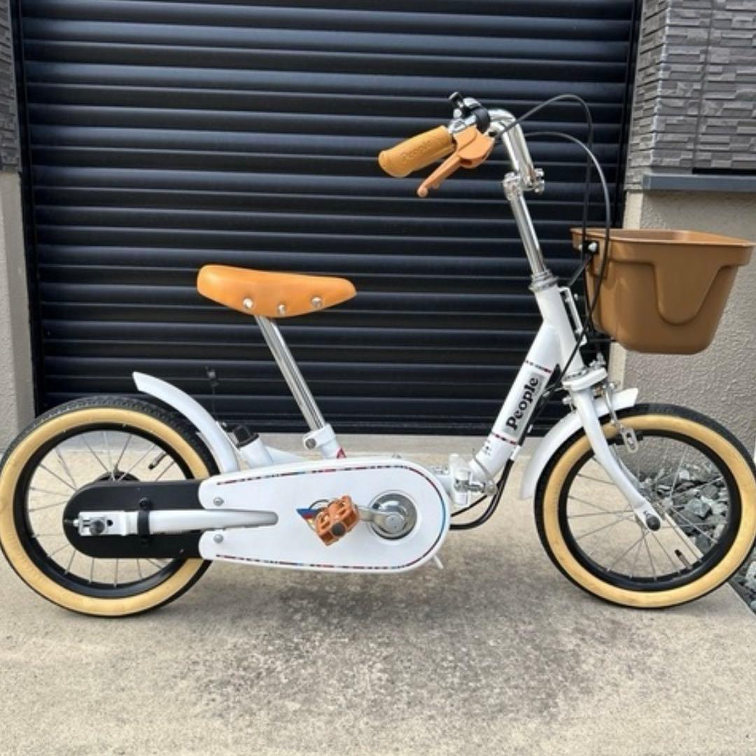 【愛知県引渡】10回ほど使用　14インチ　ピープル　自転車　補助輪　補助棒あり