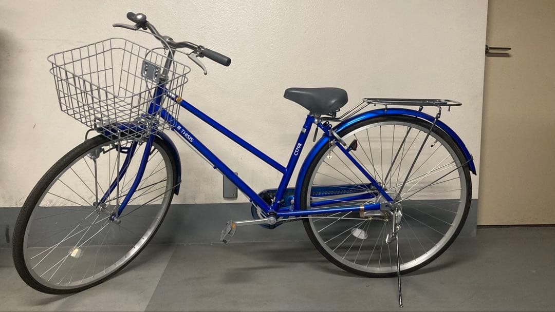 青色シティサイクル 前面バスケット付き　引き取り限定 本体