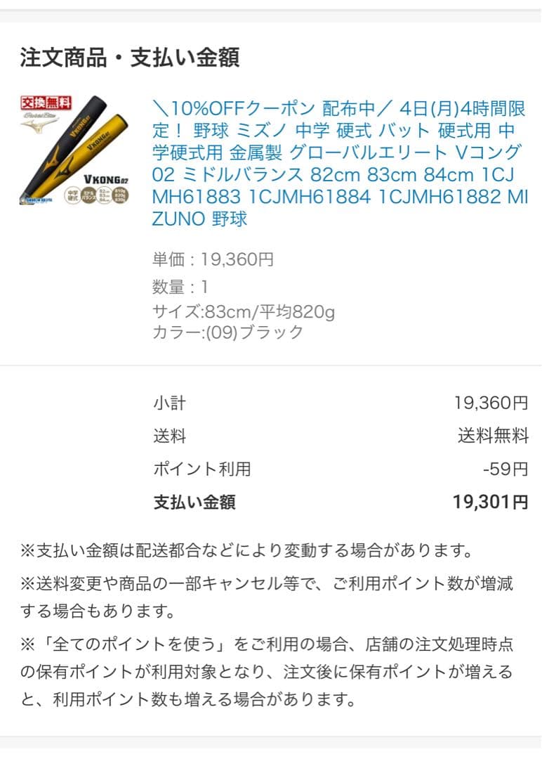 Mizuno V-KONG 02 硬式バットとケース