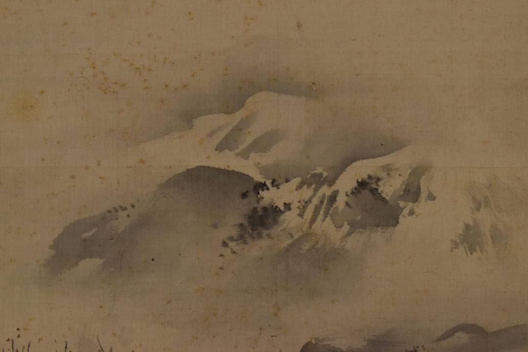 【真作】塩川文麟/梅花山水図/早春田家図/横物/掛軸☆宝船☆Z-750