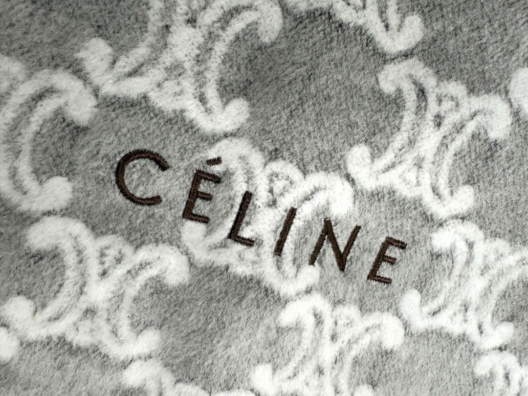 CELINE セリーヌ 綿毛布 ブランケット ハーフケット マカダム総柄 グレー