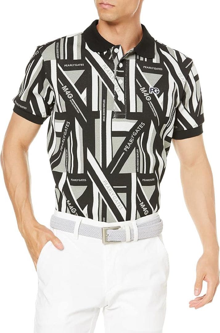パーリーゲイツ　半袖　ポロシャツ　メッシュリバー　ラインパネル柄　6サイズ