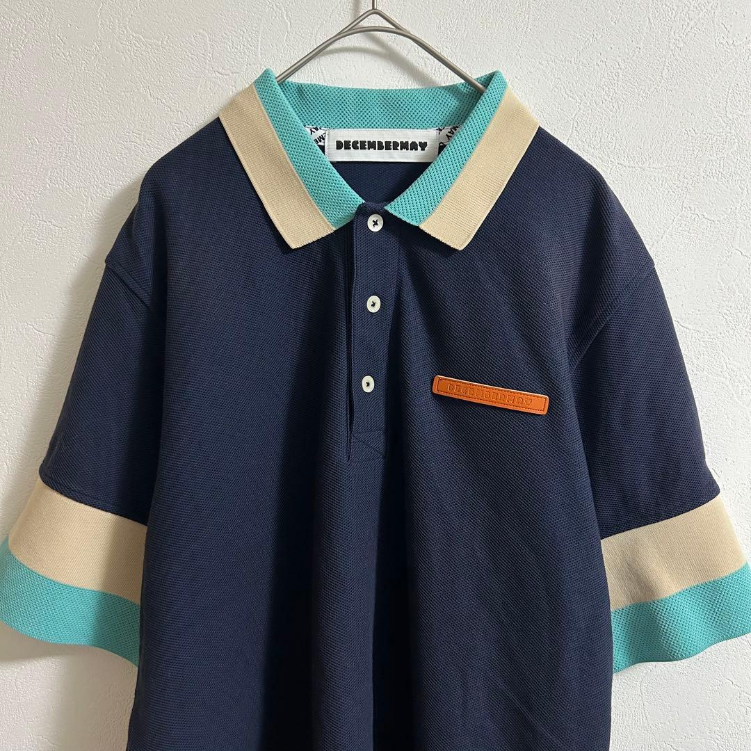 美品　ディセンバーメイ　ポロシャツ　半袖　ゴルフ　バイカラー　ロゴ　メンズ　XL