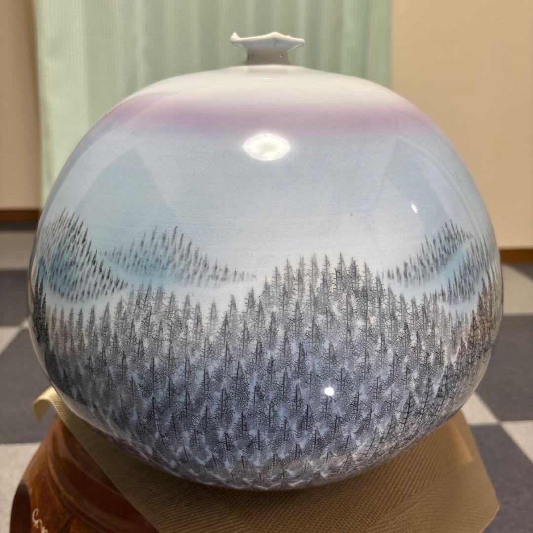 藤井朱明 壺 飾り壺 花器 日展人気作家 有田焼 朝日大き花瓶