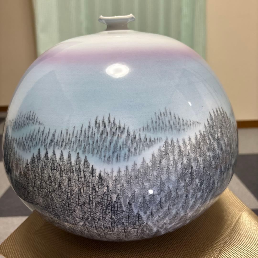 藤井朱明 壺 飾り壺 花器 日展人気作家 有田焼 朝日大き花瓶