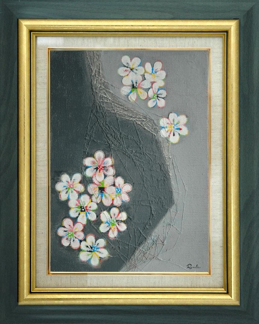 絵画 インテリア 絵 額付(黒) 油絵 F4-090516 花 梅