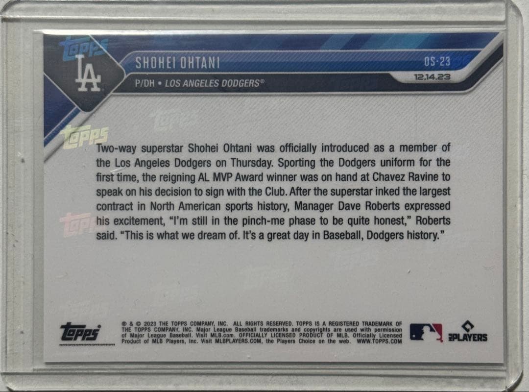 ★Topps Now 大谷翔平 ドジャース入団会見 史上最高額 ５枚セット★