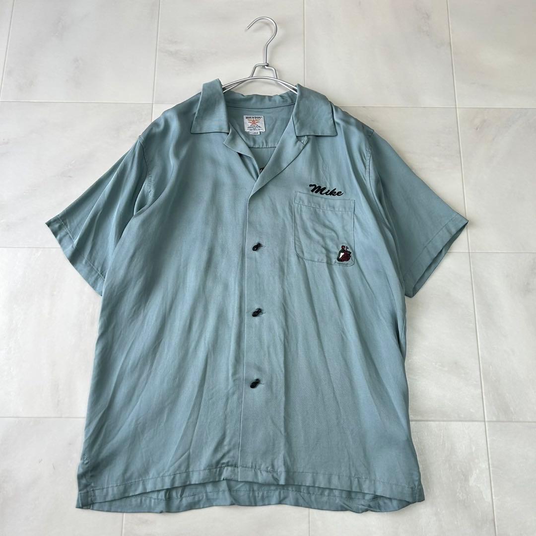 HOUSTON ヒューストン 刺繍 ボーリングシャツ XLサイズ ワイン