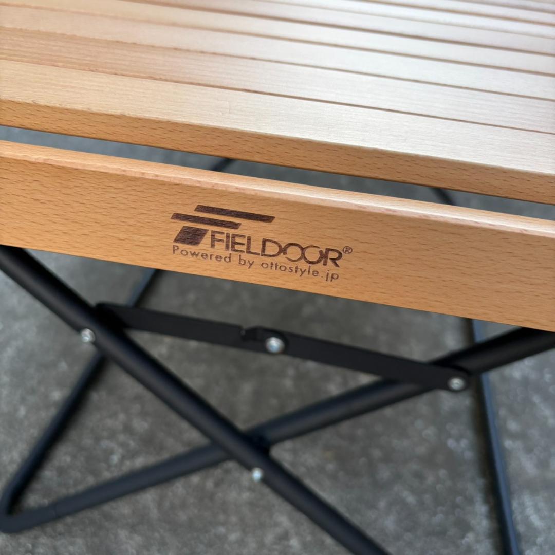 FIELDOOR 折りたたみテーブル 木製天板 アウトドア 90×60×45