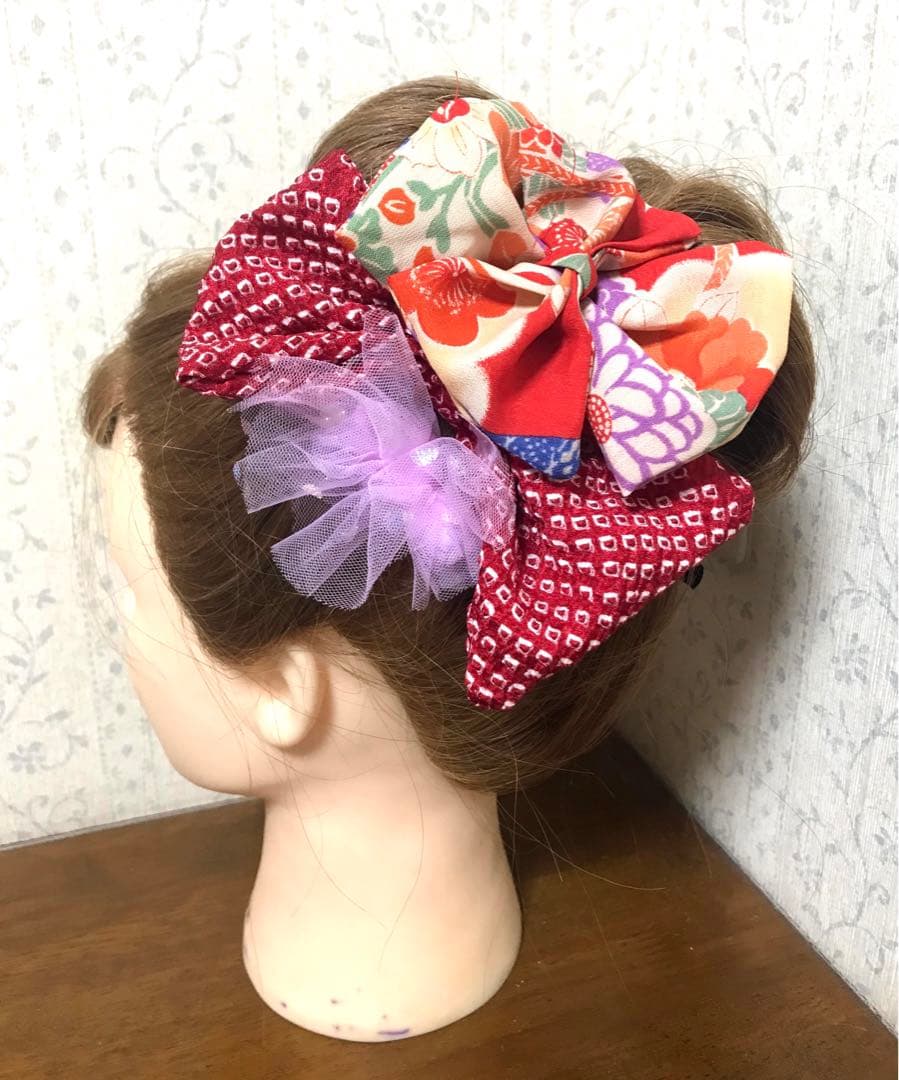 七五三7歳着物セット　正絹　絞り入り　可愛い和花　蝶❤️髪飾り　バック