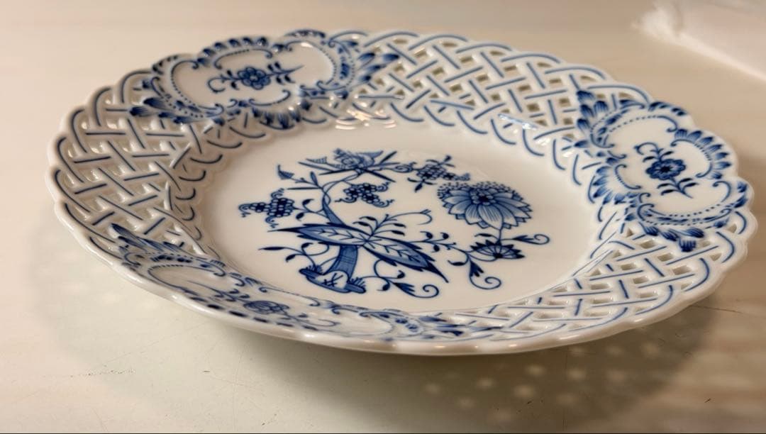 #マイセン Meissen ブルーオニオン 透かし彫り プレート直径 約20cm