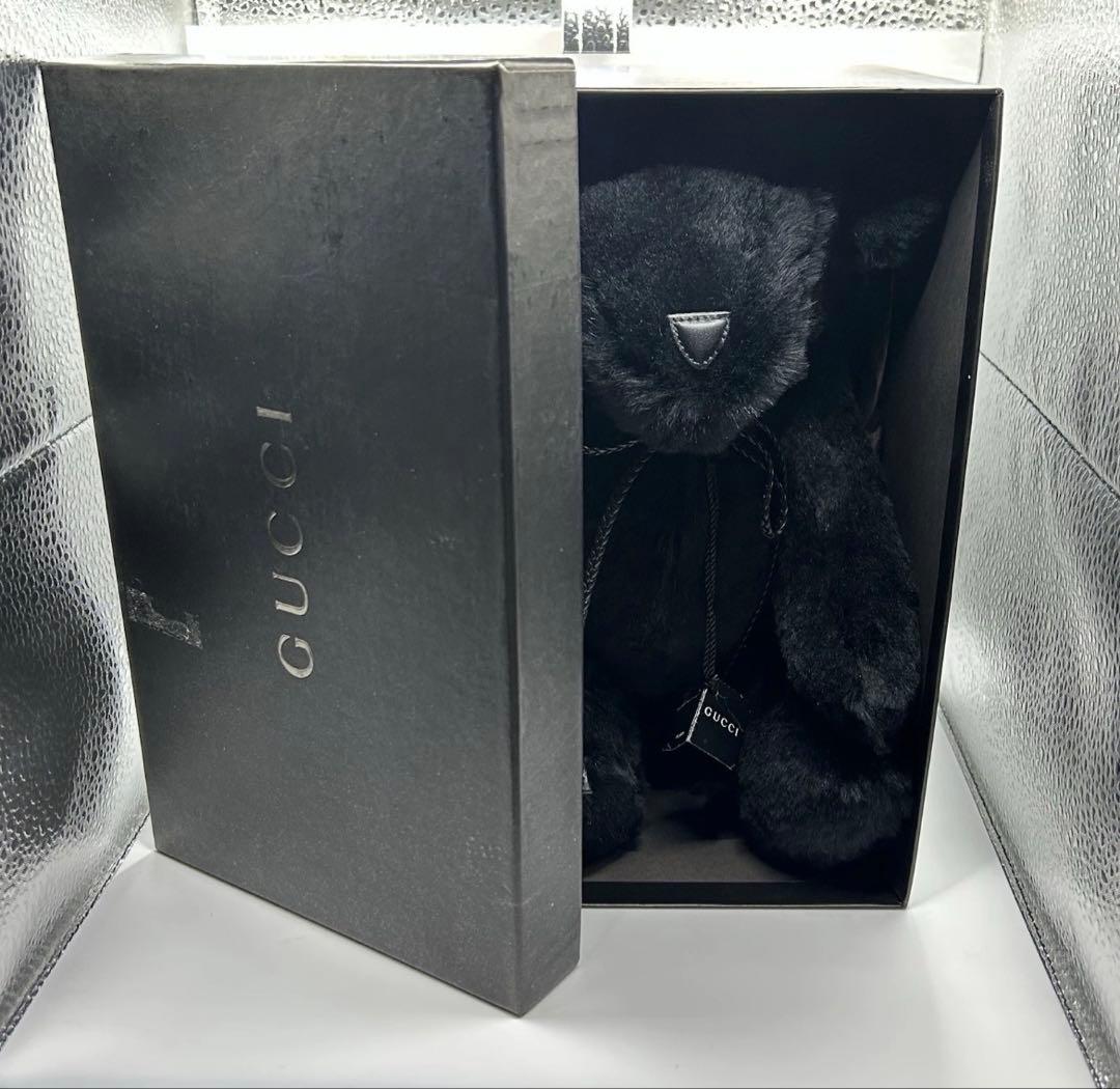 希少✨GUCCI テディベア ぬいぐるみ ブラック ラビットファー 箱付き 黒