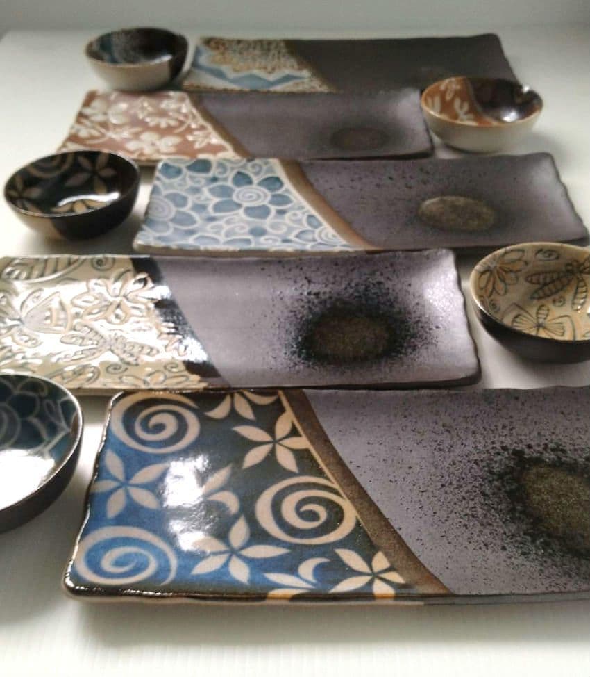愛陶 古染 絵替わり 平角皿 長角皿 魚皿 秋刀魚皿 焼物皿 小鉢 10点セット