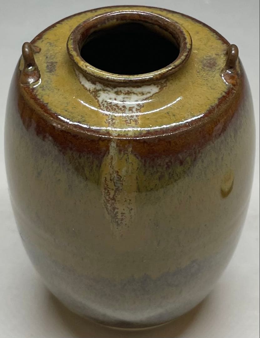 鬼丸雪山　高取　肩衝茶入　筑前小石原　仕覆　共箱(四方桟盛蓋) 　u722