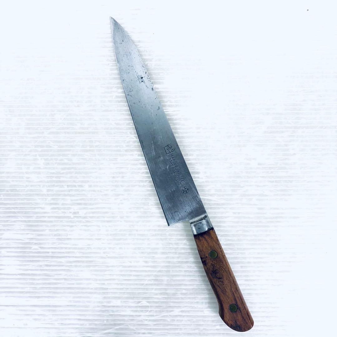 【研ぎ済み】源正金　牛刀　日本鋼　両刃　刃渡り21cm 箱付き
