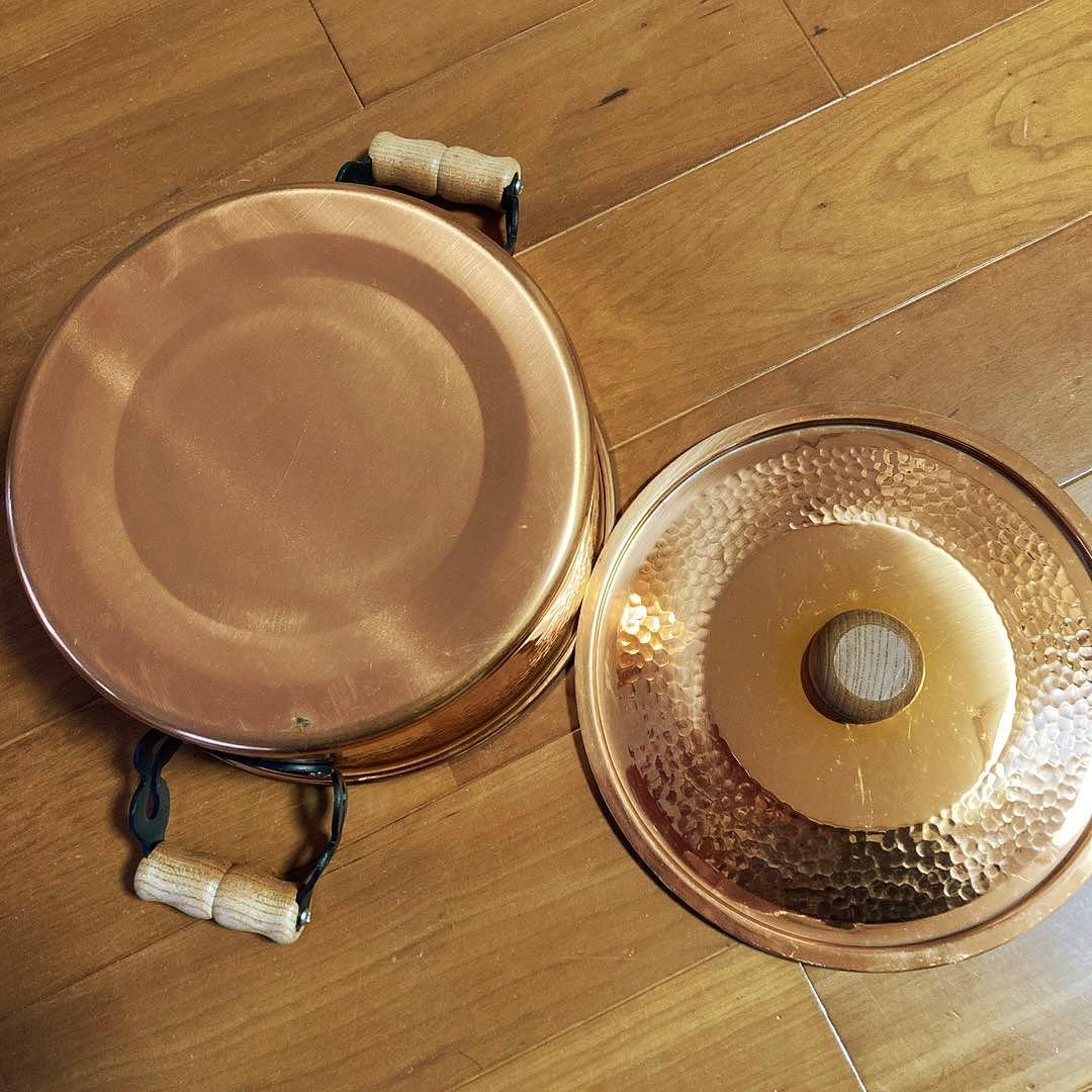 ♡純銅製 ソースポット　両手鍋 21cm 木製ハンドル　銅製品のしおり