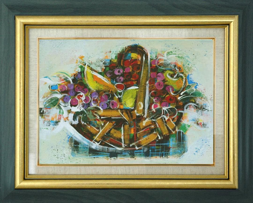 油絵 菅家令子 絵 絵画インテリア額付(白)uF6-061403 静物 フルーツ