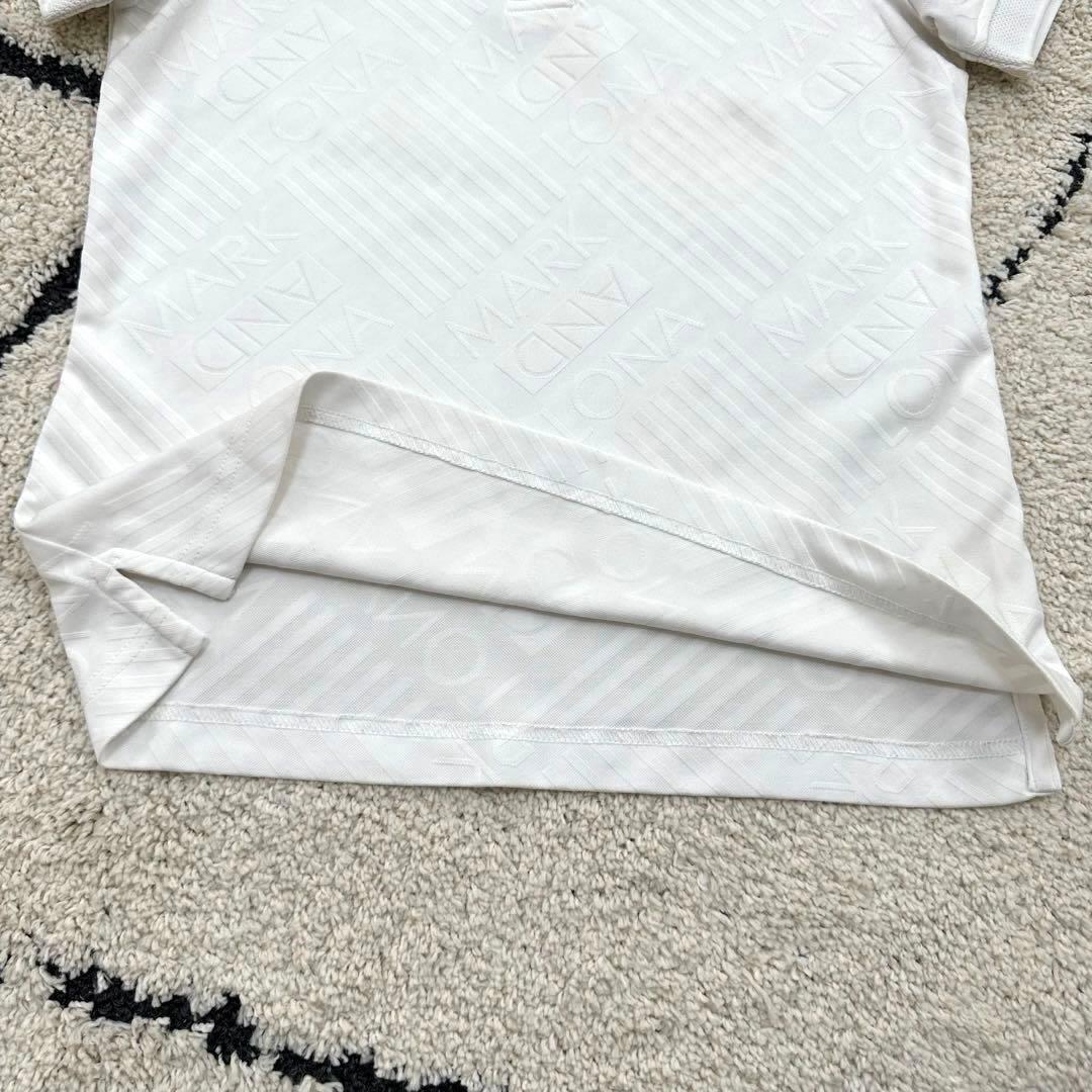 【美品】マークアンドロナ 半袖ポロシャツ 総柄 ホワイト　ストレッチ