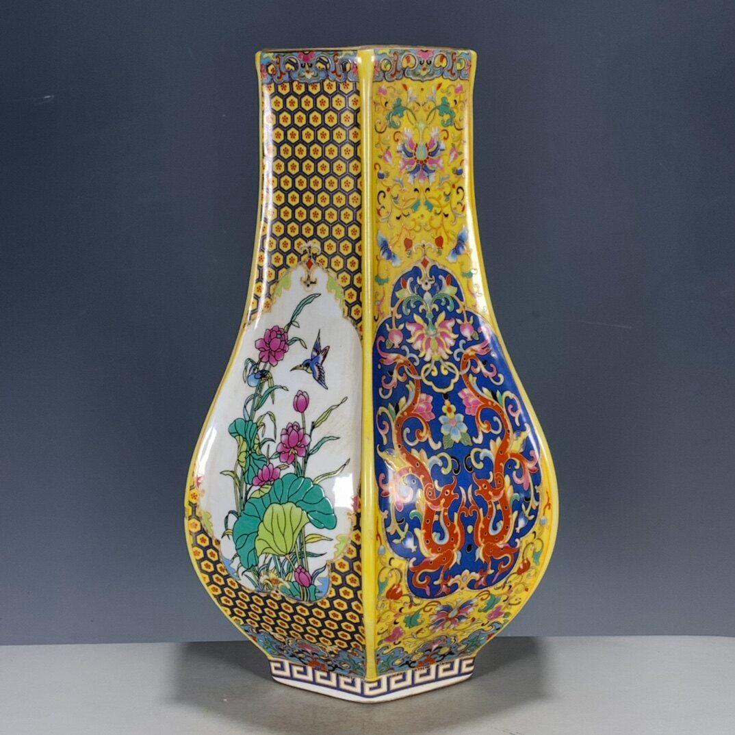 景徳鎮 彩蒔花花多稜花瓶 陶磁器 装飾品 現代工芸品 美術品 置物