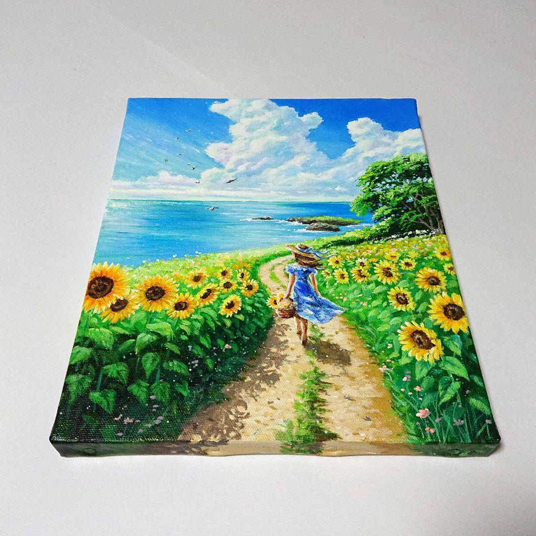 【海へ続く道】アクリル画 F3 風景画 絵画