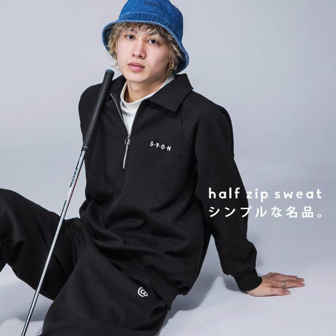 定価¥15,000＊antiqua ゴルフ STCH＊ハーフジップトップス 黒