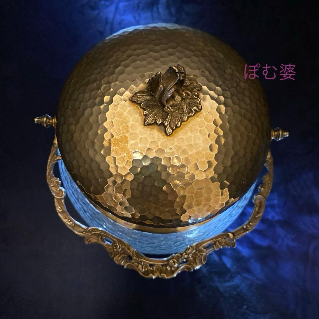 【フランス】純銀＋クリスタル／ビスケットジャー クッキージャー バレル／打ち出し