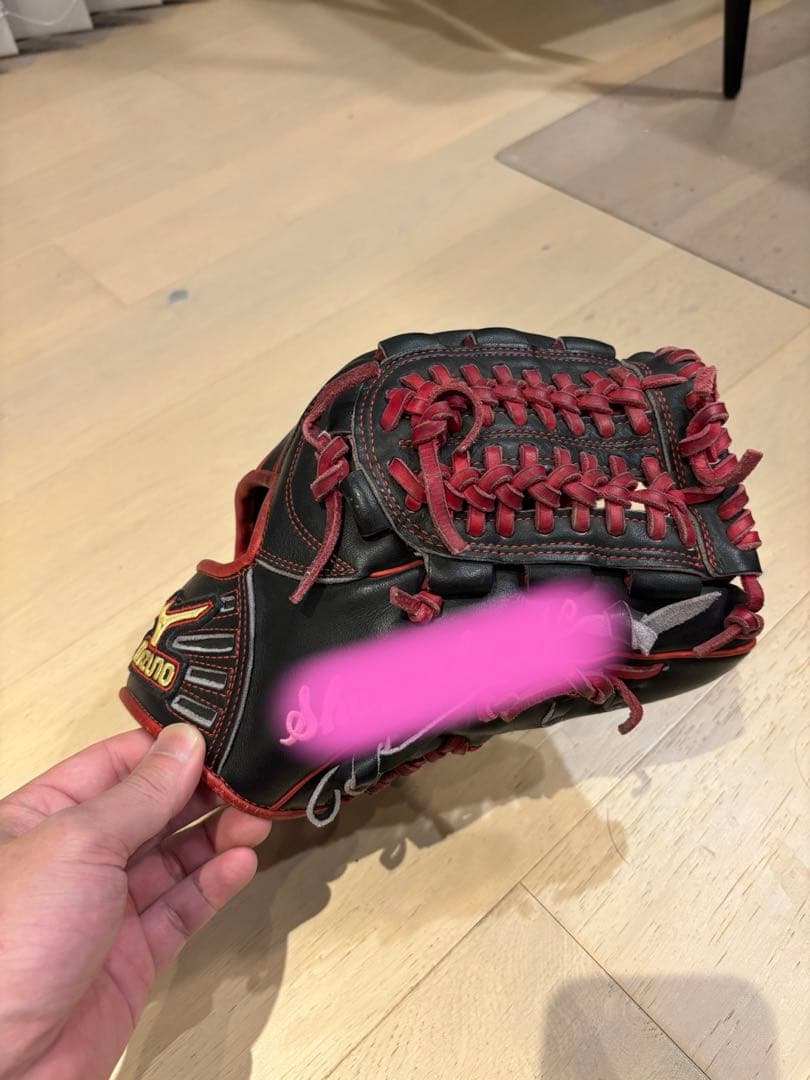 Mizuno 野球グローブ 黒/赤　一般軟式　大人用
