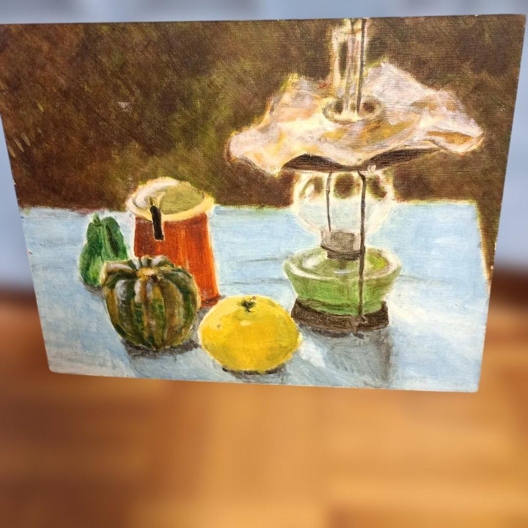 初めての油彩画 　静物画 果物とランプ