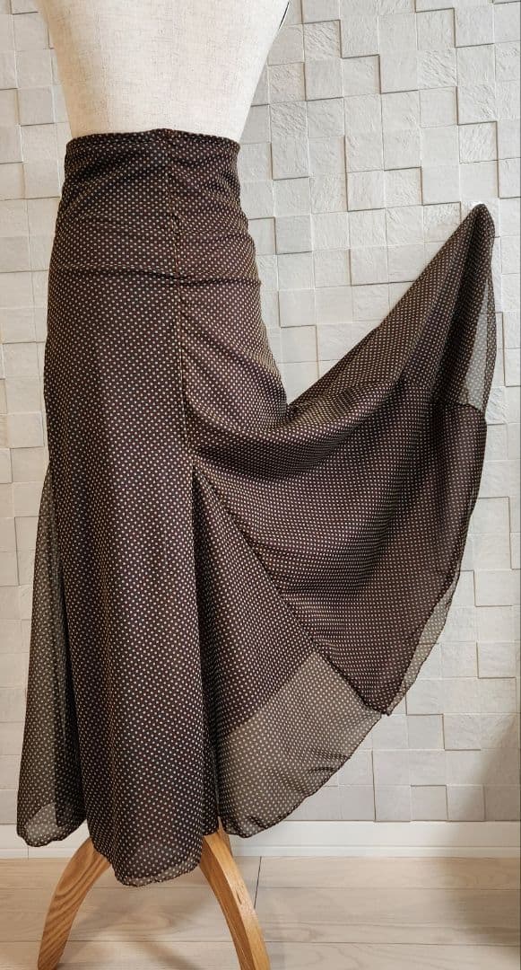 【10%Off】フラメンコ ファルダ 練習用 シアーストレッチ 茶色水玉 極軽量