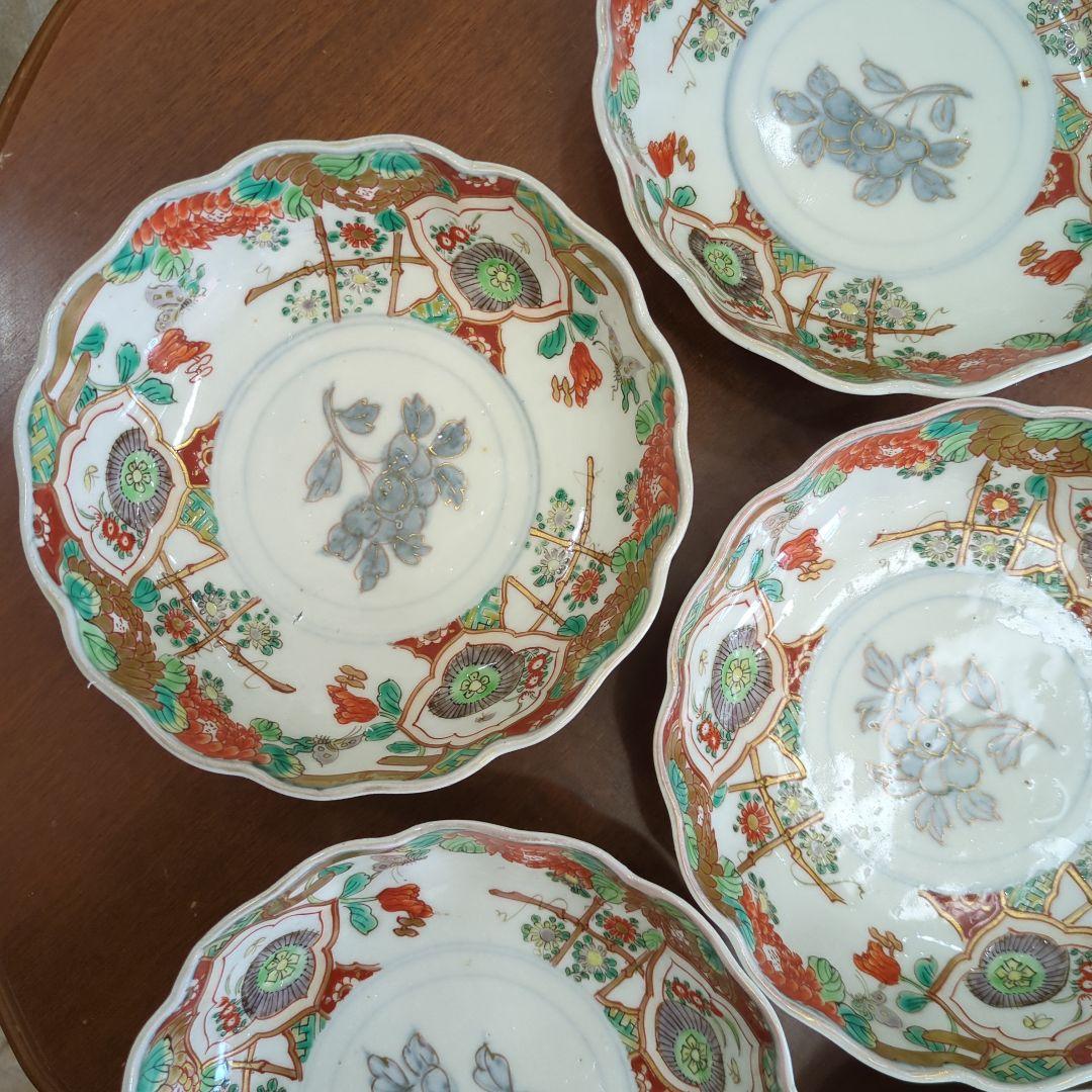 骨董　伊万里　色絵　金彩　器　なます皿　皿　花尽くし　5枚〜