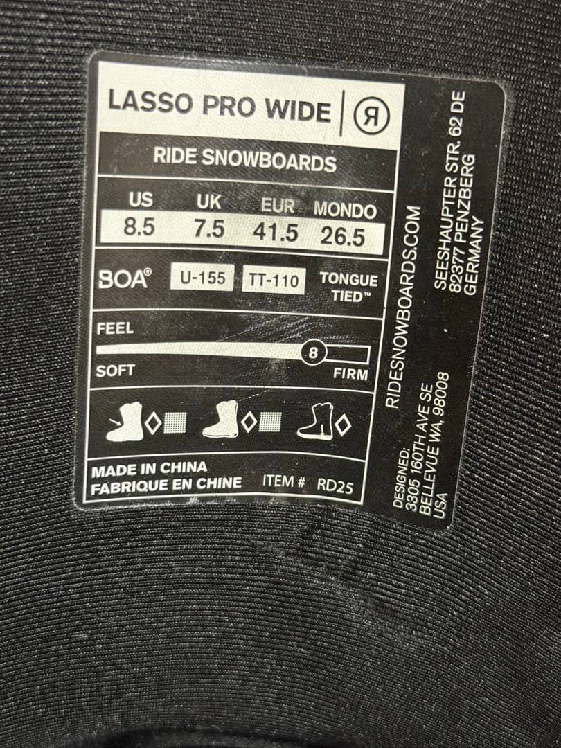 Ride lasso pro wide 26.5cm 2526 スノーボードブー