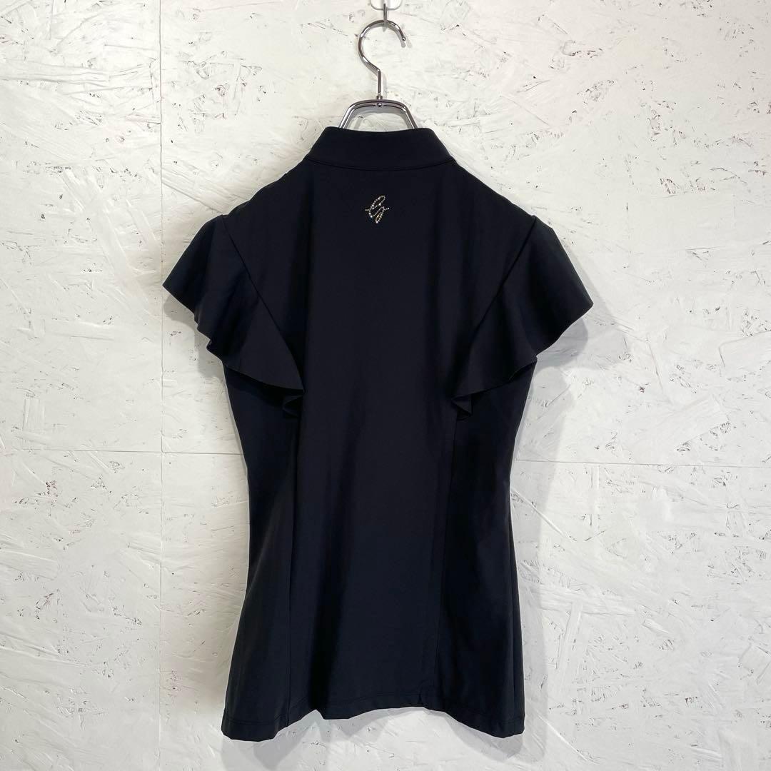 ゴルフウェア　日本製【DESCENTE】ラッフルスリーブシャツ　黒　L