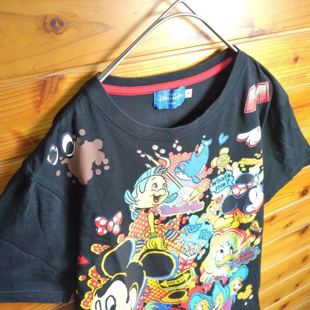東京ディズニーリゾート　キャラクターTシャツ　半袖シャツ　ミッキー　黒　古着
