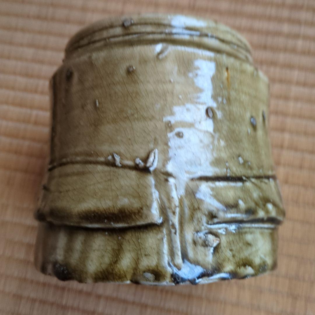 蓋付き陶器壺 木箱付き　伊賀竹節水指　骨董品