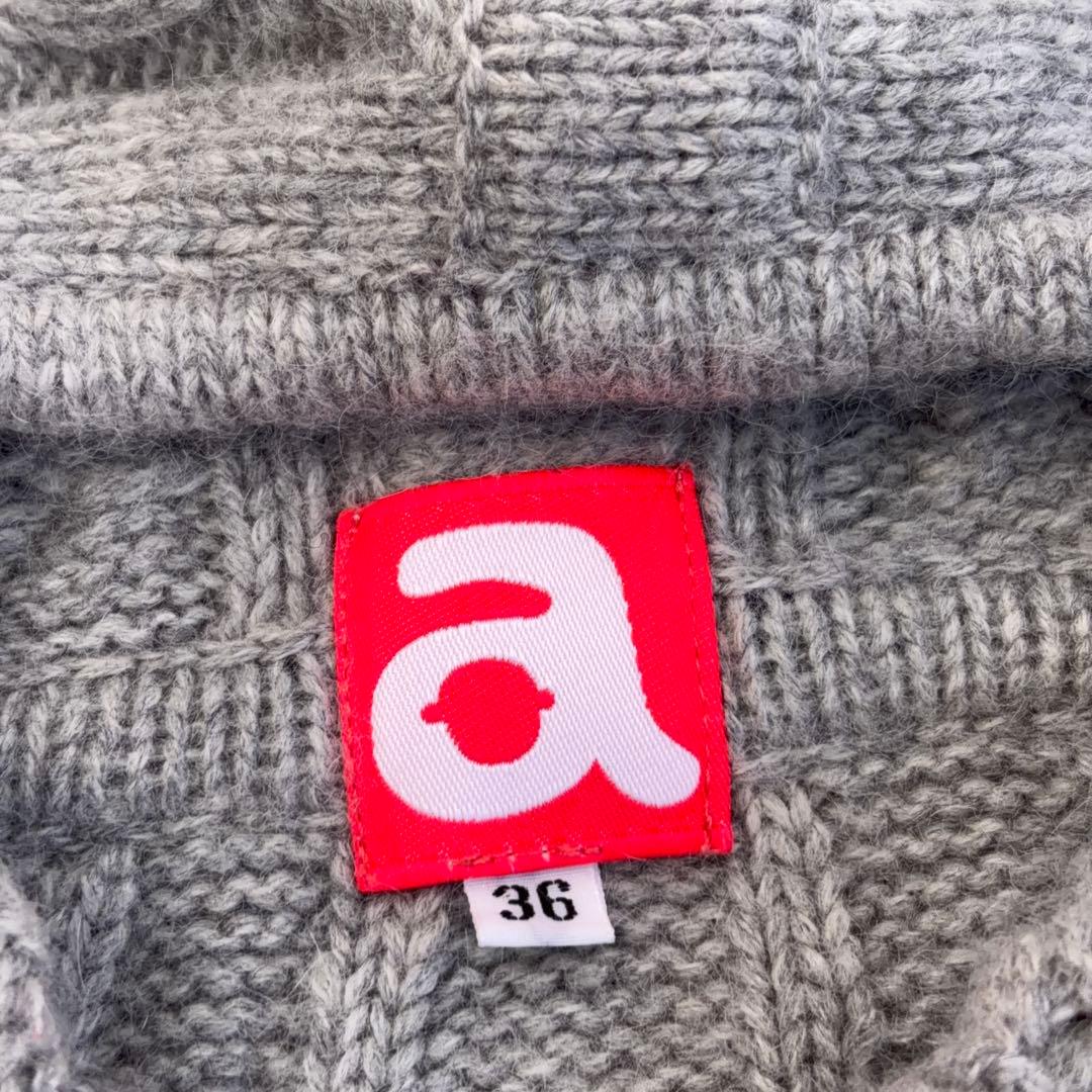 【アルチビオ】ゴルフ ケーブルニットパーカー アンゴラ混 ロゴ刺繍 グレー 36
