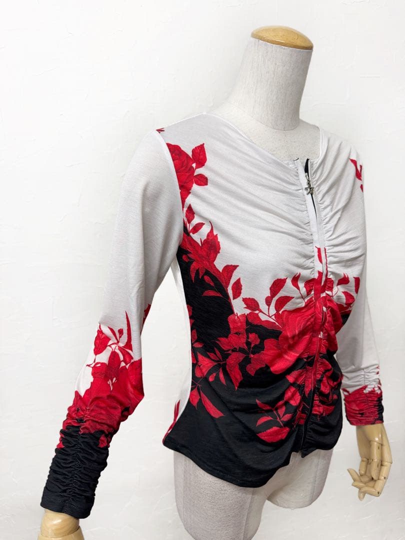 【前開き】新品　LサイズJoan社交ダンス　花柄パネルプリントカットソーｊ030