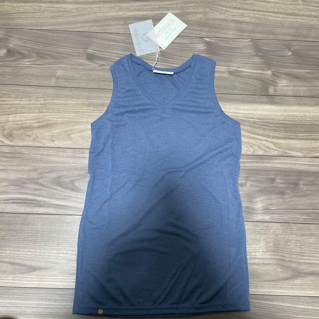 新品 YOGATEKO ヨガタンクトップ S 日本製 バックスリット 青灰