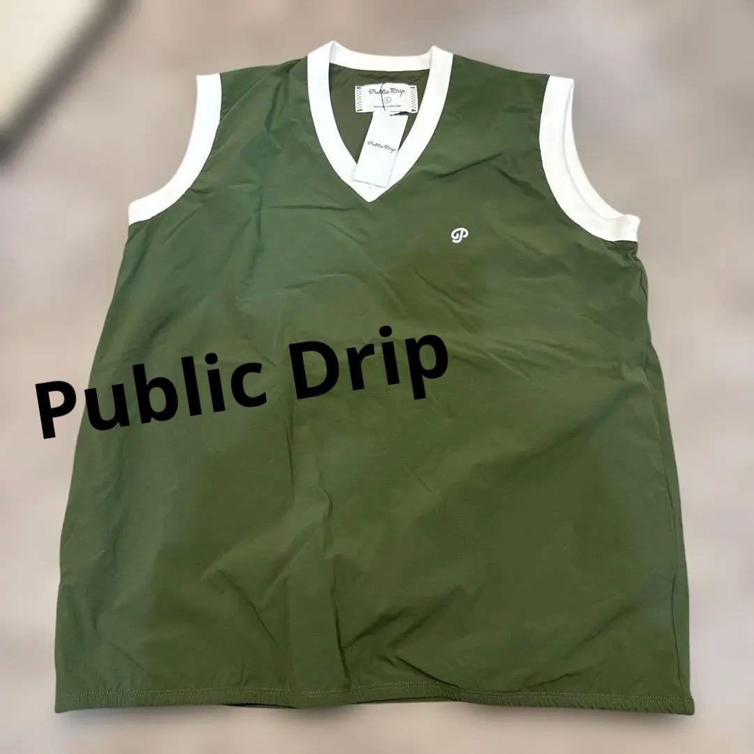 Public Drip メンズ Vネックベスト L オリーブグリーン