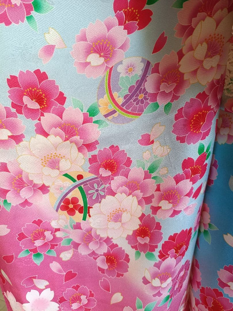 専用です☆正絹☆ブルーピンクの着物にキラキラ作り帯