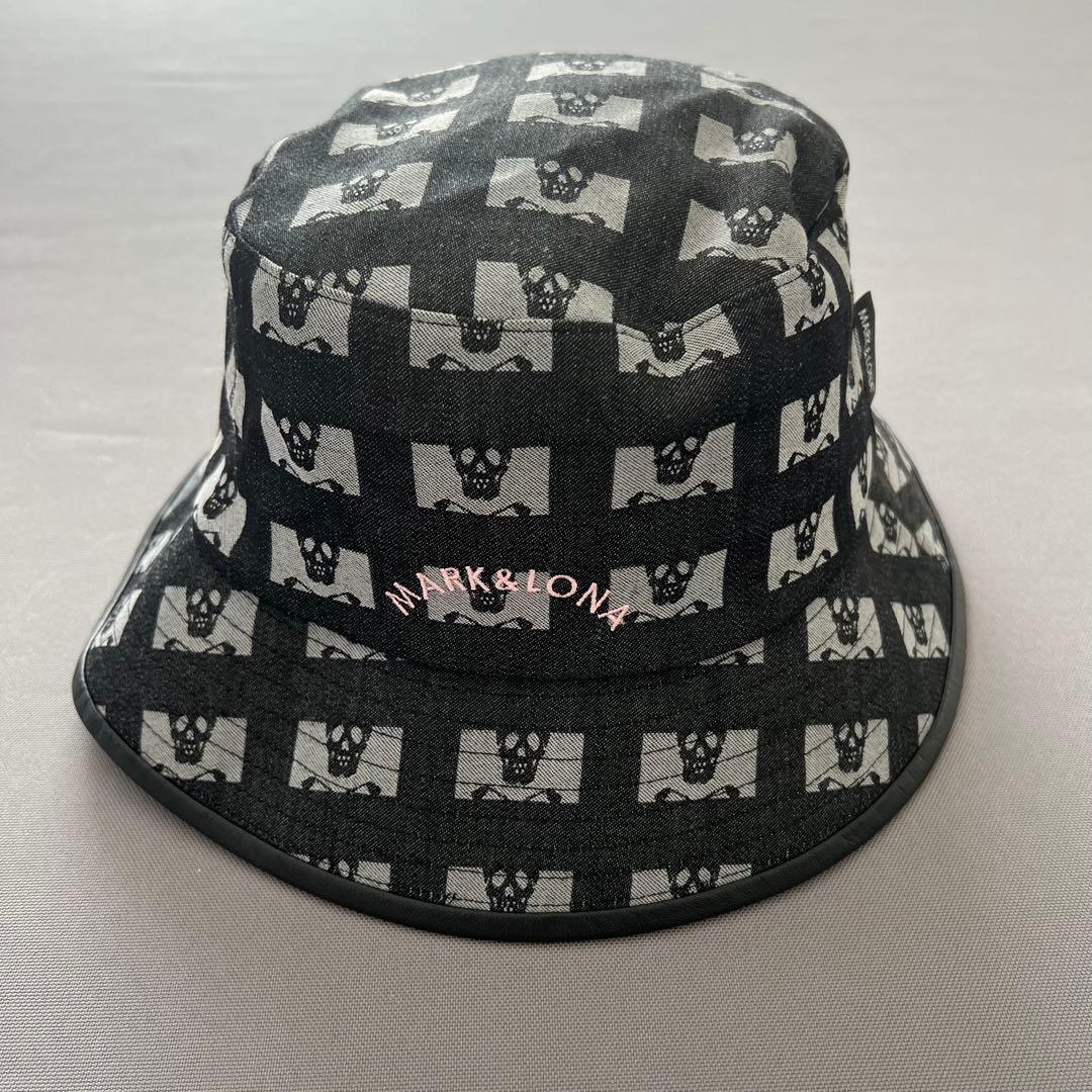 【新品】MARK&LONA マークアンドロナ　ハット　総柄　帽子　ロゴ　黒　紐付