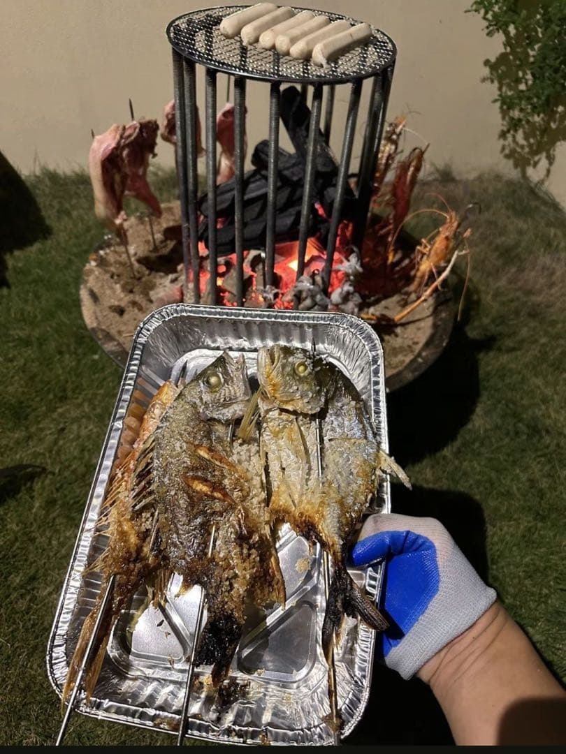 原始焼きスタンド 炉端焼き 五徳 魚焼き 枠囲炉裏　火鉢4つ